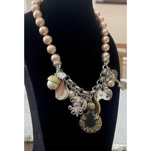 Vintage Carolee Faux Pearl Gold Silver Perfume Bottle Charms Necklace 16” MINT